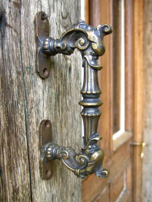 Produktbild von Türgriff, ausdrucksstarker Stoßgriff, Griff im Gründerzeit-Stil, Fabel, Eisen