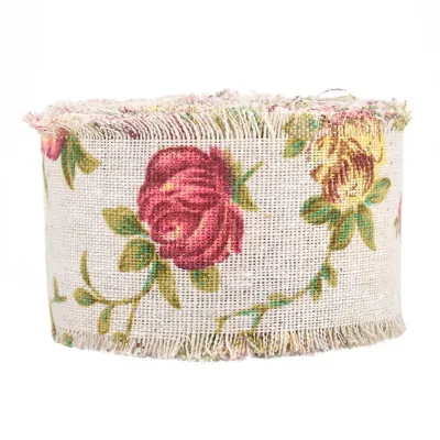 Image de Ruban de burlap imprimé, ruban de burlap de fleur de rose, ruban hessien de fleur, sangles de ceinture de jute, ceinture de jute de bricolage, burlap rustique, décoration de tissu de mariage