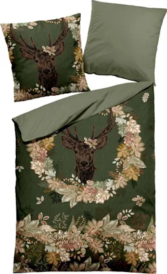 Produktbild von DORMISETTE Bettwäsche HIRSCH Satin BL 155x220 cm grün Bettbezug