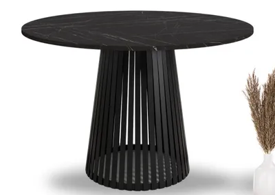 Produktbild von Esstisch rund Viero 110 cm Schwarz Marmor – moderner Design-Tisch mit schwarzem Metallgestell für Küche & Esszimmer