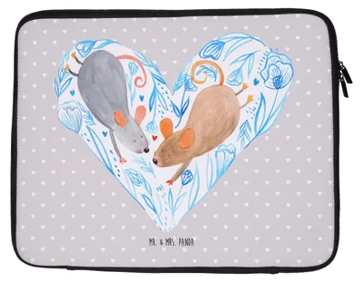 Produktbild von Mr. & Mrs. Panda Laptop Tasche Mäuse Herz 33 x 42 cm - Grau Pastell - Geschenk, Case, Hülle, für Immer, Große Liebe, Maus, Sleeve, Freundin, Laptoptasche, Lieblingsmensch