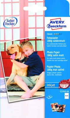 Produktbild von Avery Zweckform C2743-50 Classic Inkjet Fotopapier, 10x15, einseitig beschichtet - seidenmatt, 180 g/m², 50 Blatt