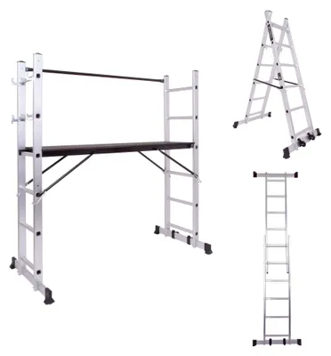 Immagine prodotto di RIG-100 - Impalcatura Multifunzione Trabattello 3 in 1 H165,5 cm Scala in Alluminio con Ruote