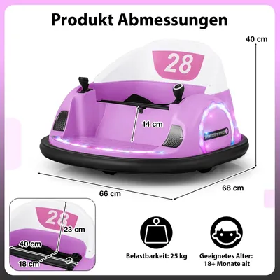 Zdjęcie produktu dla Elektryczny samochodzik zderzakowy dla dzieci 12 V z pilotem, różowy, 360-obrotowy