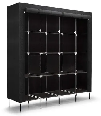 Stoff-Kleiderschrank 180x170x45 cm, 4 Stangen, 2 Fächer, schwarz