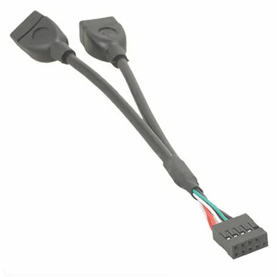 Produktbild von M15 USB 2.0 Adapter 9-Pin Mainboard Header auf 2x USB-A Buchse – 15 cm Frontpanel Kabel