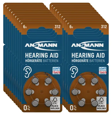 Produktbild von ANSMANN Hörgerätebatterien Typ 312 braun Zink Luft 1,4V, 60 Stück