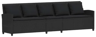 Produktbild von vidaXL Gartensofa 5-Sitzer mit Kissen Schwarz Poly Rattan
