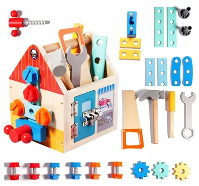 Produktbild von Holz Werkbank Kinder Werkzeugkasten Set Montessori Spielzeug
