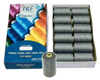 Universal Nähgarn Polyester 12 Spulen graugrün