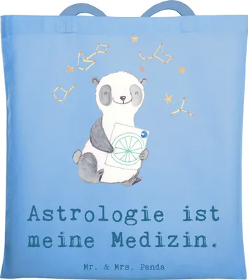 Produktbild von Mr. & Mrs. Panda Tote Bag Panda Astrologie - Sky Blue - Geschenk, Shopping Tasche, Schultasche, Sternbilder, canvas, Stoffbeutel, Laptoptasche, Horoskop