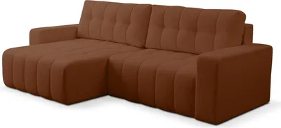 Produktbild von BETTSO Modernes, gestepptes, braunes Ecksofa MASINA mit Bettzeugablage und Schlaffunktion