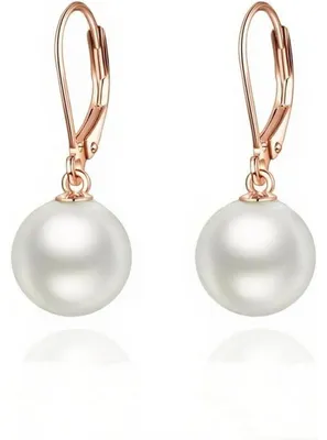 Productafbeelding van Oorbellen, sterling zilver, rosé goud, 8 mm, rozenkwarts, hangend