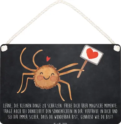 Produktbild von Mr. & Mrs. Panda Schild Spinne Agathe Motivation DIN A5 - Kreidetafel - Geschenk, Glück, Türschild, holzbild, Vertrauen, wandhänger, Dankeschön, wandtafel, Liebe