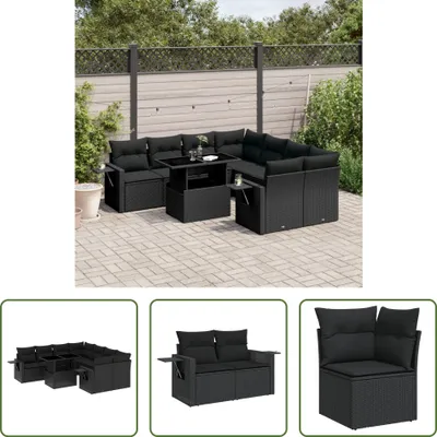 Produktbild von The Living Store 9-tlg. Garten-Sofagarnitur mit Kissen Schwarz Poly Rattan