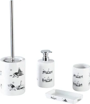 Produktbild von 4tlg Set Bad Accessoires WC Bürste Seifenspender Zahnputzbecher Seifenschale Vater & Sohn