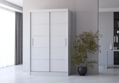 Image de ensemble de 2 portes coulissantes Armoire Armoire blanc/blanc 120cm Neomi 06 avec commode 90cm FRIDA MINI 01
