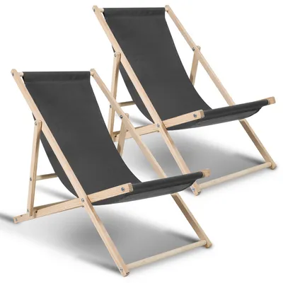 Image de TolleTour Chaise longue Chaise longue de plage Chaise longue de jardin Chaise longue en bois Chaise longue de plage en bois 120 kg Gris 2 pièces