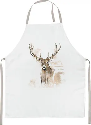 Produktbild von Küchenschürze Baumwolle 70x85cm mit Hirsch Motiv Weiß / Braun