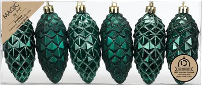 Produktbild von Christbaumschmuck Zapfen 9cm Kunststoff 6er Set - Noble Green