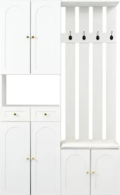 Produktbild von STILVORA Garderobenset Wandgarderobe mit Schuhbank und Schuhschrank,Flurmöbel Flurschrank mit 2 Schublade Schrank mit 4 Haken und 6 Türen,Weiß