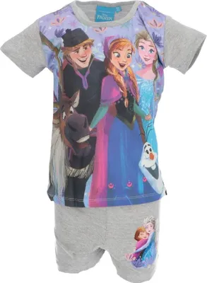 Produktbild von Disney Frozen Shortama – Kinderpyjama & Sommer Schlafanzug aus 100% Baumwolle Grau 5 Jahre