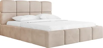 Obrázok produktu pre Čalúnená posteľ 160x200 s podnožou a lamelovým roštom - Krémová posteľ s vysokým čelom, látka boucle alebo zamat - Moderná manželská posteľ s úložným priestorom - Rám postele, bez matraca - Tivio - Béžová
