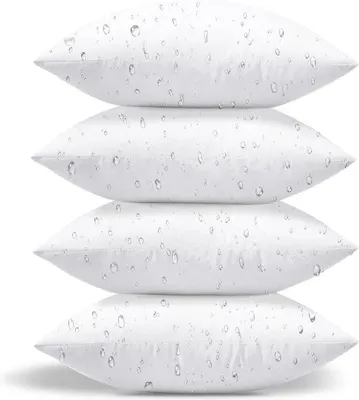 Obrázok produktu pre Unyqoos® vodoodolné vankúšové výplne, 45 x 45 cm, sada 4 kusov – stabilné, umývateľné polyesterové výplne, 360 g, biele, vhodné na pohovku, posteľ a vonkajšie použitie