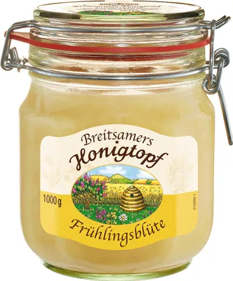 Produktbild von Breitsamer Honig Honigtopf Frühlingsblüte 1.000g cremig - Zart-cremiger Frühlingsblütenhonig im traditionellen Bügelglas von bewährter Imkerqualität (1 x 1kg)