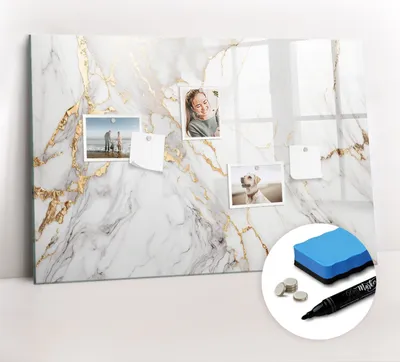Produktbild von Magnetpinnwand Memoboard - Zubehörsatz - Schwarzer Marker + Schwamm + Magnete - 90 x 60 cm - Dekorativer Marmor