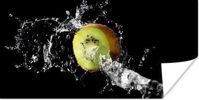 Produktbild von MuchoWow® Poster Kiwi - Obst - Stillleben - Wasser - Schwarz 80x40 cm - Wanddeko