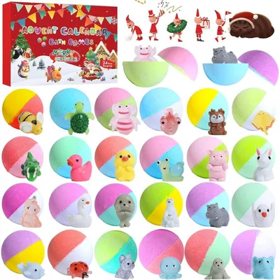 Produktbild von Adventskalender 2026 Kinder Badebomben mit 24 Tier-Überraschungen, Natürliche Bio Schaumbadebomben, Weihnachtengeschenk