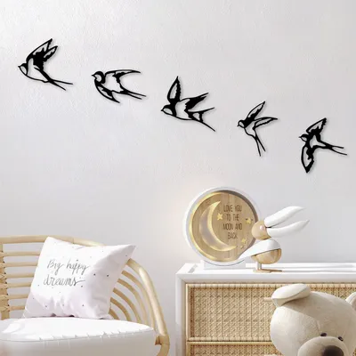 Image de Wallity, Swallows- SKL2369, Noir, Autres décorations pour la maison, 19 x 18 cm, 100% métal (épaisseur : 1 mm)