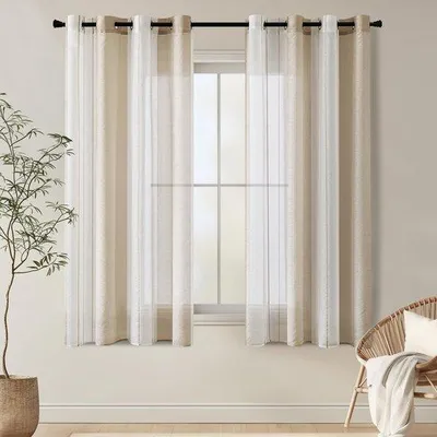 Obrázok produktu pre Sada dvoch závesov Ibenzoa® – moderný vzor, čiastočne priehľadné, 140 x 175 cm, béžová/biela, s okami na zavesenie, vhodné do obývačky