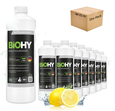 Produktbild von BiOHY Edelstahlreiniger 12x1L Edelstahlpflege Chrom Metall Küche Konzentrat