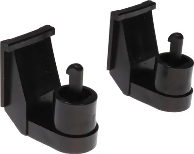 Two black plastic parts with pegs, likely for a toy vehicle or accessory.