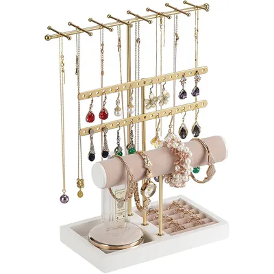Produktbild von Schmuckständer, Schmuckhalter, Schmuck Organizers mit Ringbasis, für Ringe, UhrenstäNder, Armbandhalter, Ketten Aufbewahrung, 25x12x30.5cm