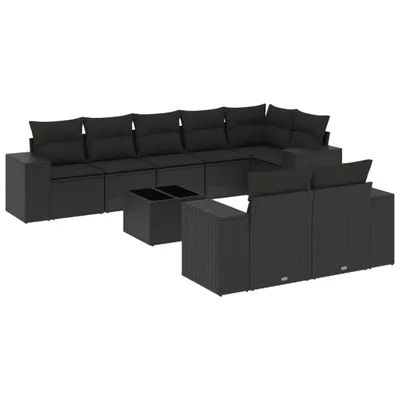 Produktbild von vidaXL 9-tlg. Garten-Sofagarnitur mit Kissen Schwarz Poly Rattan