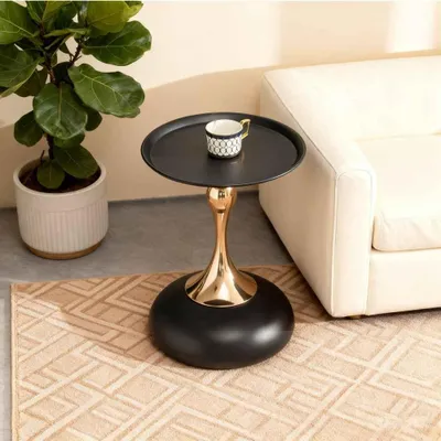 Produktbild von Moderner runder Beistelltisch 38cm Metallbasis Weiß für Wohnzimmer Schlafzimmer Balkon