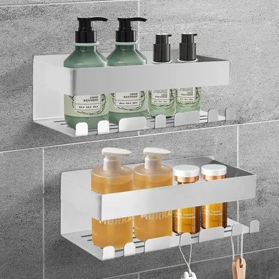 Produktbild von Unyqoos® 2er-Set selbstklebende Duschablagen aus 304 Edelstahl, 22×9,2×7,5 cm, bis 10 kg, rostfrei, silber – Ablage für Bad & Küche