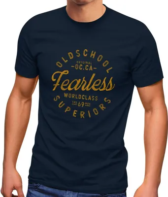 Produktbild von Herren T-Shirt Aufschrift Oldschool Fearless Superior Retro Printshirt Fashion Streetstyle Neverless®  navy M