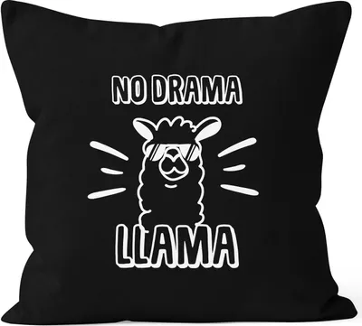 Produktbild von Kissen-Bezug No drama Llama Lama Spruch Sprüche Quote Kissen-Hülle Deko-Kissen Baumwolle MoonWorks® schwarz unisize