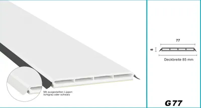 Produktbild von HEXIM Fenstersprossen weiß 1 & 2 Meter - selbstklebende Glassprossen aus PVC Kunststoff, Dichtungslippen(steil & ausgestellt) in grau und schwarz - HJ G77(1000x77x8mm, graue Lippe)