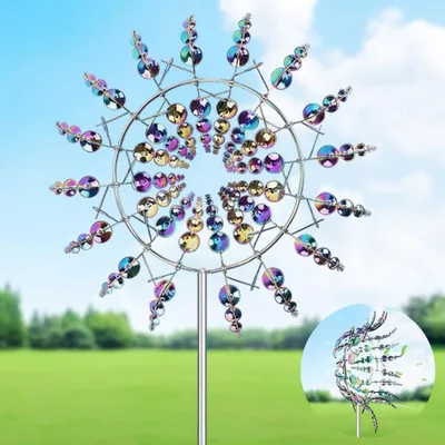 Immagine prodotto di Windspiel da giardino, acciaio inossidabile, 65 cm, multicolore, con due pale e palo da giardino