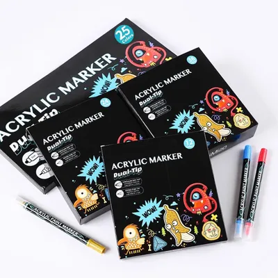Produktbild von Acrylmarker, 25 Farben, doppelseitig, für Malen und Basteln