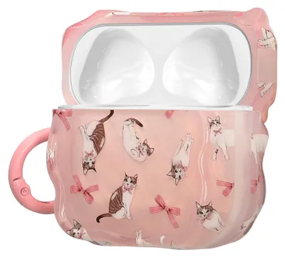 Produktbild von kwmobile In-Ear Kopfhörer Case für Apple Airpods 4 Hülle mit Karabiner - Headphones Case - Earphones Cover Etui - Katze mit Bänder