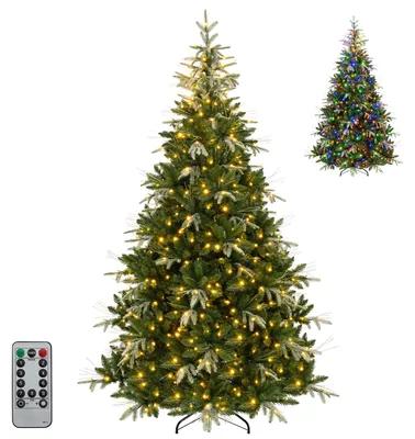 Produktbild von COSTWAY Künstlicher Weihnachtsbaum 225cm, Tannenbaum mit 520 warmweißen LEDs, 9 Lichtmodi, 2008 PE/PVC-Zweigen & Metallständer, Timer, Christbaum grün