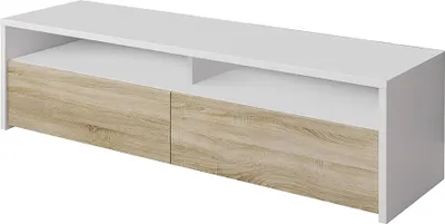 Image de Ahuri - Meuble TV, 130x40x36h cm Blanc, 2 Étagères