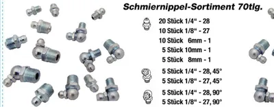 Produktbild von Kraft Werkzeuge Schmiernippel Sortiment 70tlg.
