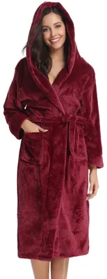 Immagine prodotto di Accappatoio in flanella da donna con cappuccio, ideale per le fredde giornate invernali